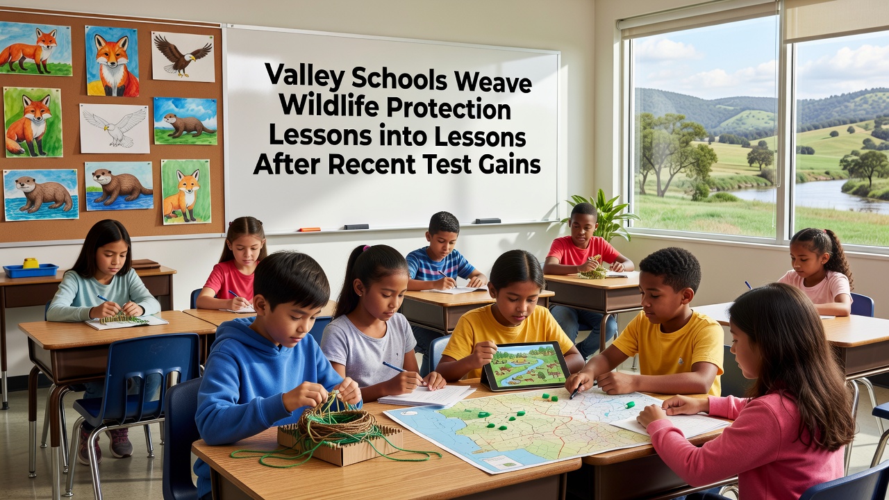 Group of valley students examining camera trap footage during a wildlife protection field session